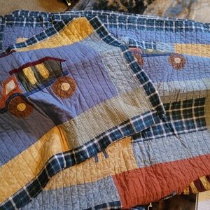 Children's Tractor Quilt - Blue and Yellow